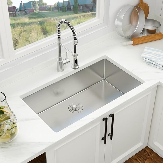 33 Inch Undermount Kitchen Sink 33 x 19 Undermount Kitchen Sinks Stainless Steel 16 Gauge Single Bowl Under Mount Deep Basin Handmade with Offset Drainer