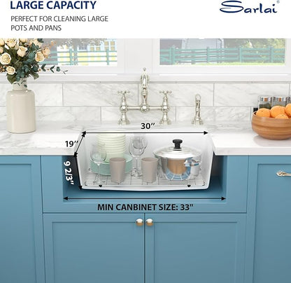 Sarlai 30 Granite Composite Kitchen Sink - 30 x 19 Inch Granite Undermount Kitchen Sink Ledge Workstation Under-Mount White Quartz Classic Single Bowl Sinks Under Counter Basin