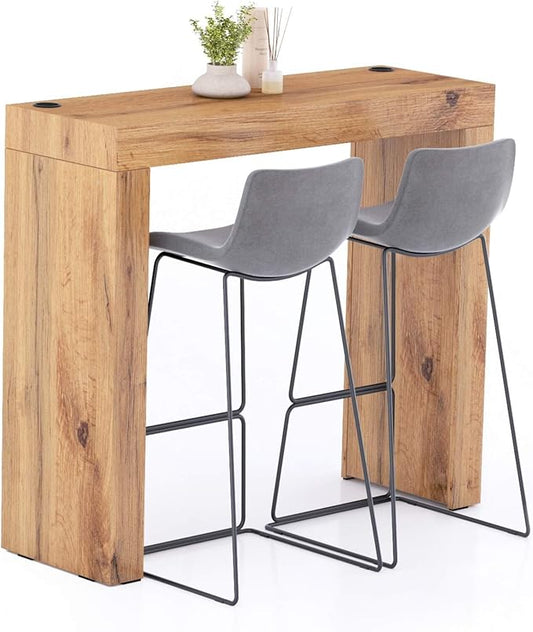 Mobili Fiver, Evolution High Table with Wireless Charger 47.2 x 15.7 in, Rustic Oak, Made in Italy