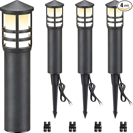 SUNVIE 4-Pack Low Voltage Pathway Lights 3W 3000K 12-24V LED Landscape Bollard Path Lights with Connectors CRI 90+ Aluminum Outdoor Landscape Lighting for Walkway Yard Garden, ETL Listed Cord