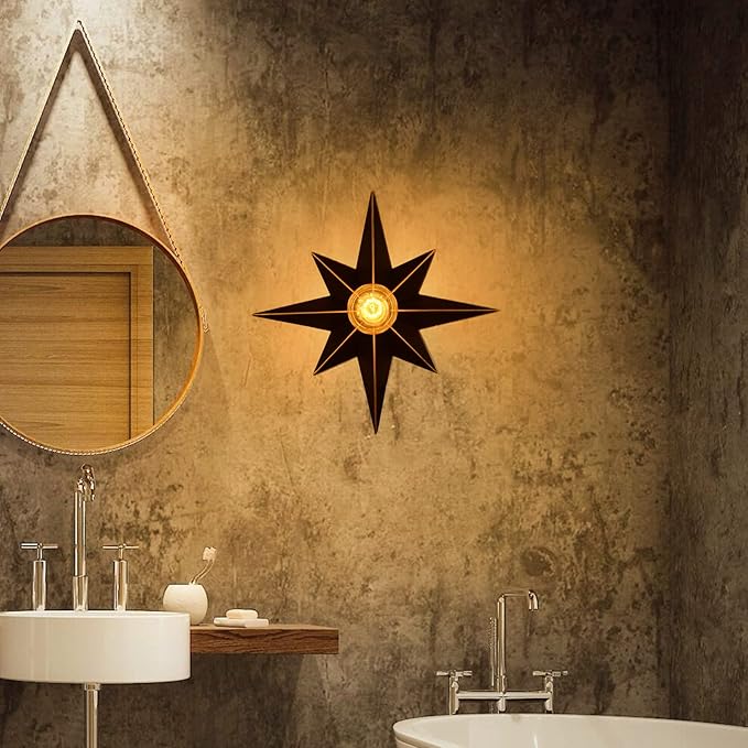 16 inch Flush Mount Ceiling Light with Pull Chain On/Off Switch, Industrial Black Star Ceiling Light Fixtures, Farmhouse Lighting for Hallway, Entryway, Porch, Study, Bedroom, Stair, Kitchen, Bathroom