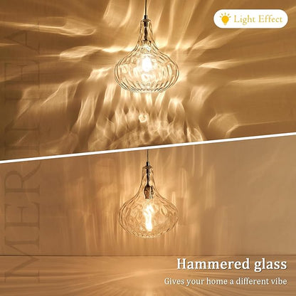 Hammered Glass Pendant Light for Kitchen Island, 11-Inch Modern Brushed Nickel Hanging Light Fixture for Sink, Dining Room, Hallway, Living Room