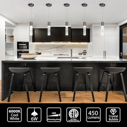 OKELI Pendant Lights Kitchen Island, LED Bubble Crystal Kitchen Island Lights Fixtures, Black Mini Single Pendant Lighting for Kitchen Island Bar,6W,6000K, ETL,3Pack