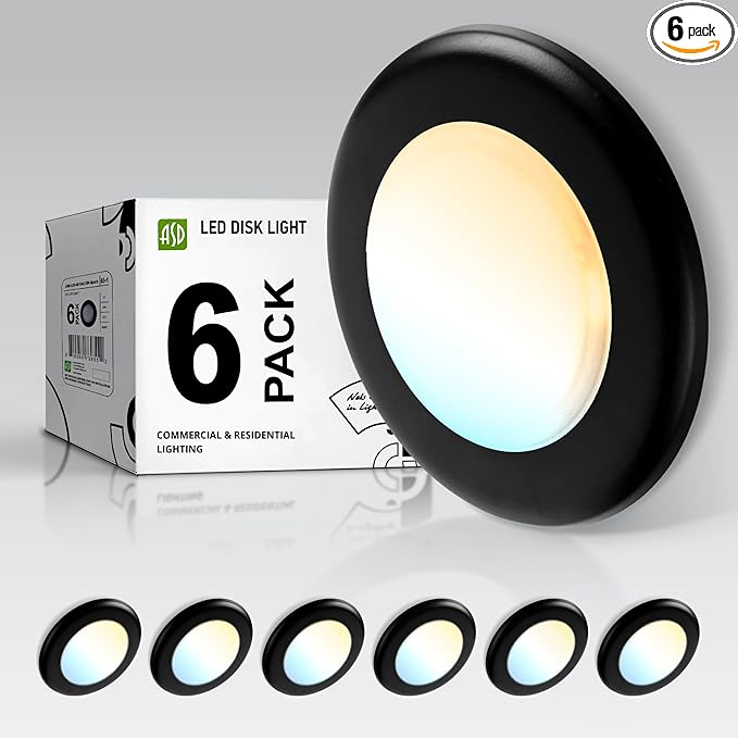 ASD 6 Pack LED Disk Lights 4 Inch, 10W 5CCT 2700K-5000K 685LM CRI90+, Dimmable Flush Mount Ceiling Light Fixture, Low Profile Surface Mount Disc Lights, Junction Box or Recessed Can Install, UL