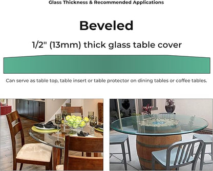 14" Inch Round Glass Table Top 1/2" Thick Tempered Beveled Edge by Fab Glass and Mirror