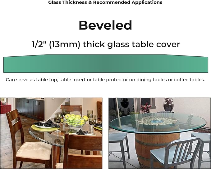 44" Inch Round Glass Table Top 1/2" Thick Tempered Beveled Edge by Fab Glass and Mirror