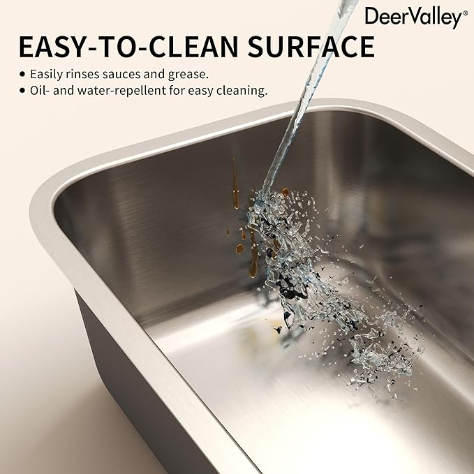 DeerValley 32 Inch Undermount Kitchen Sink 18 Gauge Stainless Steel Kitchen Sink Spacious Single Bowl Sinks with Basket Strainer Curved Shape Round Corner Deep Sinks for Modern Kitchens