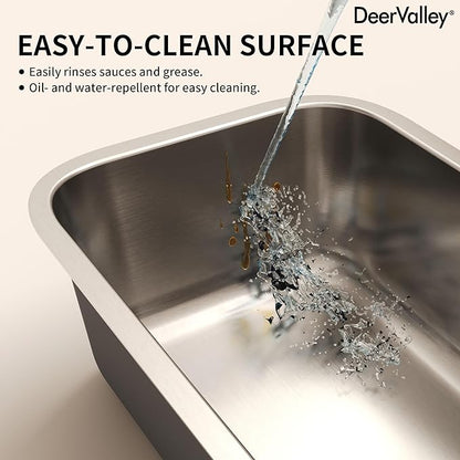 DeerValley 32 Inch Undermount Kitchen Sink 18 Gauge Stainless Steel Kitchen Sink Spacious Single Bowl Sinks with Basket Strainer Curved Shape Round Corner Deep Sinks for Modern Kitchens