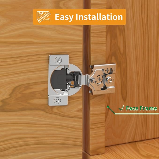Chibery 2 Pack 5/8" Overlay 3D Soft Close Concealed Hinge for Face Frame Door, Smooth Slow Self Closing Hinges, Satin Nickel, Hidden 105° Open Angle Stainless Steel Hinge for Kitchen Cabinet Door
