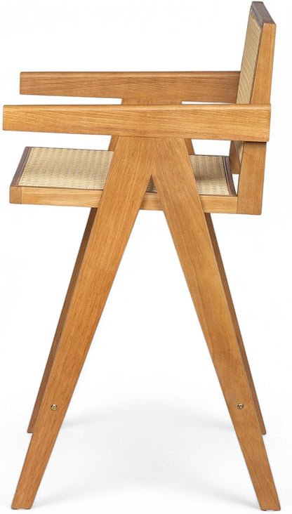 Modern Dining Chairs,Sturdy Rubberwood Frame with Woven Cane Backrest,Set of 2,Stylish Simple Natural Design,Applicable To Front Porch,Outdoor Lounge,Kitchen Island Bar Stools,Versatile Use,Natural-Wo