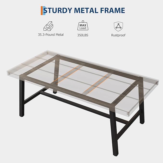GarveeHome 63 Inch Compact Rectangular Table for Dining Room & Kitchen, Industrial Dining Table for 4-6 People, Heavy Duty Metal Frame, Grey Walnut