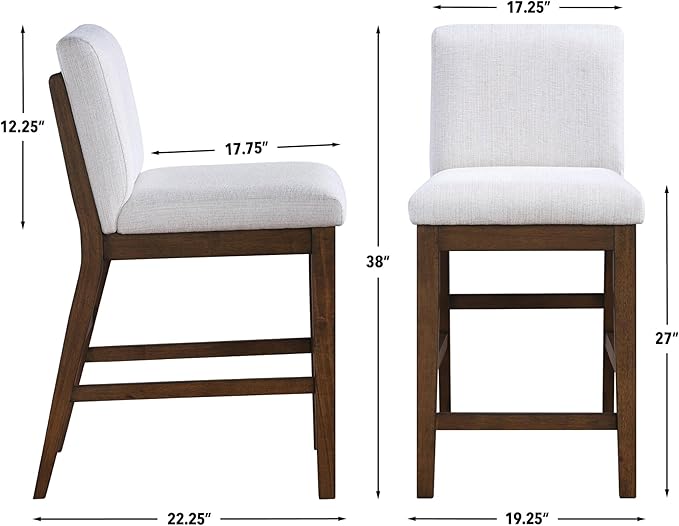 Steve Silver Furniture Canton Upholstered Counter Chairs, Set of 2, Upholstered 24-Inch Set Height Stools, Dining Room/Kitchen, Kitchen Island, 300lb Capacity, 22.25" L x 19" W x 38" H, Brown