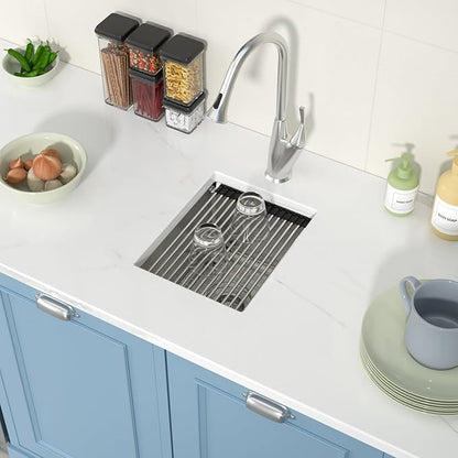 Undermount Bar Sink 12x15 Inch Kitchen Sink Single Bowl Workstation 16 Gauge Stainless Steel 8 In Deep Small Bar Sinks with Practical Accessories