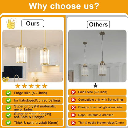 3 Pack Pendant Lights Kitchen Island, Modern Gold Pendant Light Fixtures, Mini Chandelier Crystal Kitchen Island Lighting, Hanging Pendant Lights Fixture for Kitchen Island Dining Room Hallway Foyer