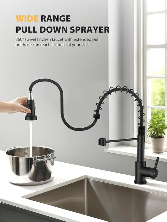 Hiqufet Kitchen Faucet with Pull Down Sprayer, High Arc Single Handle Kitchen Sink Faucet for Pot Filler, Single Hole Single Handle Stainless Steel Bar Sink Faucets