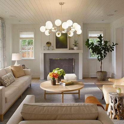 KCO Lighting Brushed Brass Chandelier Mid Century Modern Sputnik Chandelier Light Fixture Globe Flush Mount Ceiling Light Milk Glass Chandelier Gold Kitchen Island Lighting Fixture