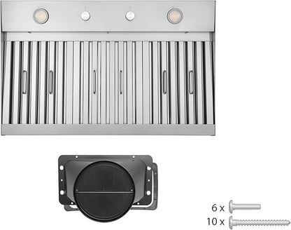 Hauslane Range Hood Insert 30 Inch,Stainless Steel Built-In Range Hood with 3-SPEED Dual Control Knobs,Dishwasher-safe baffle filters,GU10 LED bulbs,6" Round Duct for Vented or Ductless