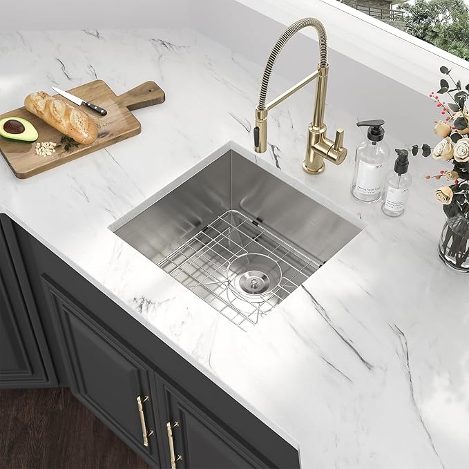 Kichae Undermount Bar Sink 17x17 inch Undermount Sink Stainless Steel Small Bar Prep 16 Gauge Deep Single Bowl RV