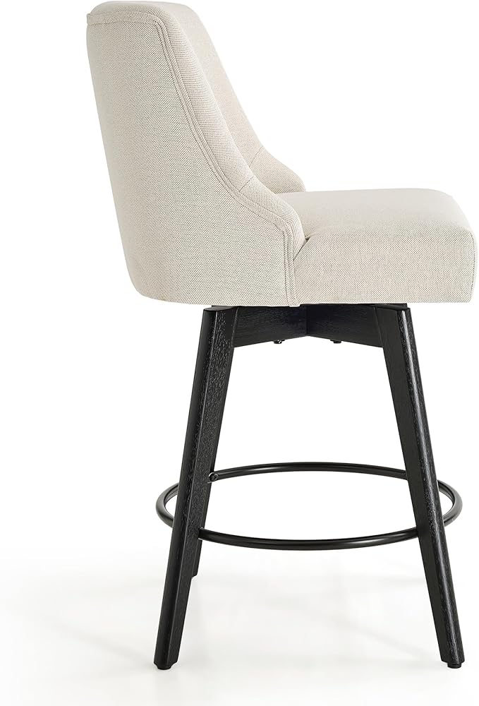 Vipbear Counter Height Bar Stools Set of 2, 26" H Swivel Bar Stools with Backs, Linen Fabric Upholstered Bar Chairs with Solid Wood Legs for Kitchen Island, Dining Room, Home Bar, White