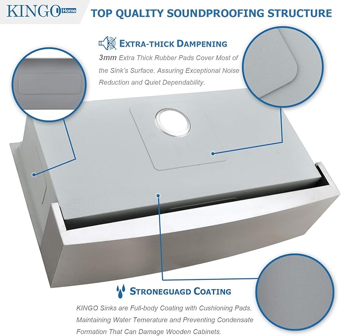 KINGO HOME 33 Inch 18 Gauge Handmade Stainless Steel Single Bowl Farmhouse Sink, Modern Farm Sink 33 Inch Apron Farmer Sinks for Kitchen Rustic With Accessories