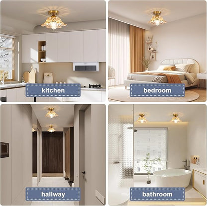 Semi Flush Mount Ceiling Light,Vintage Lights Fixture Ceiling Amber Shade Glass， E26 Ceiling Light Fixtures for Closet Kitchen Bedroom, Bulb Included