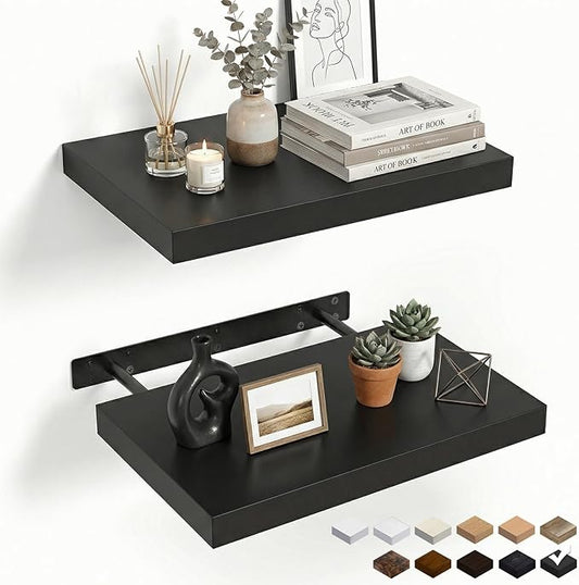 INHABIT UNION 17.5in Floating Shelves for Wall, Wall Mounted Shelves for Decor Storage Set of 2, Floating Shelf for Bedroom, Bathroom, Living Room and Kitchen（Black）