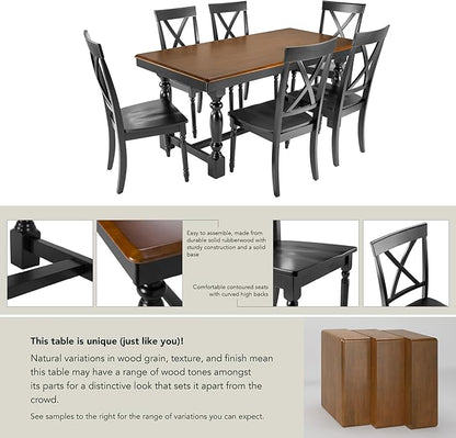 Bush Home Rectangular Dining Table Set for 6, with 67 inch Squire Trestle, Cross Back Dining Chairs, Farmhouse Decor, Sterling Collection, Light Brown and White