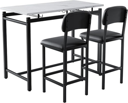 Modern Bar Height Table and Chairs Set - Compact Bar Table and Chairs for 2, Perfect as Small Kitchen Table, Kitchen Island with Seating, or Dining Table with Chairs (Black)