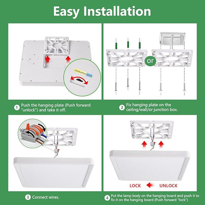 2 Pack 20 Inch Large LED Flush Mount Ceiling Light, 45W, 4500LM, Selectable 3000K/4000K/6000K CCT, White Square Flat Panel Light, Low Profile, Fits Hallway, Kitchen, Bedroom, Laundry Room