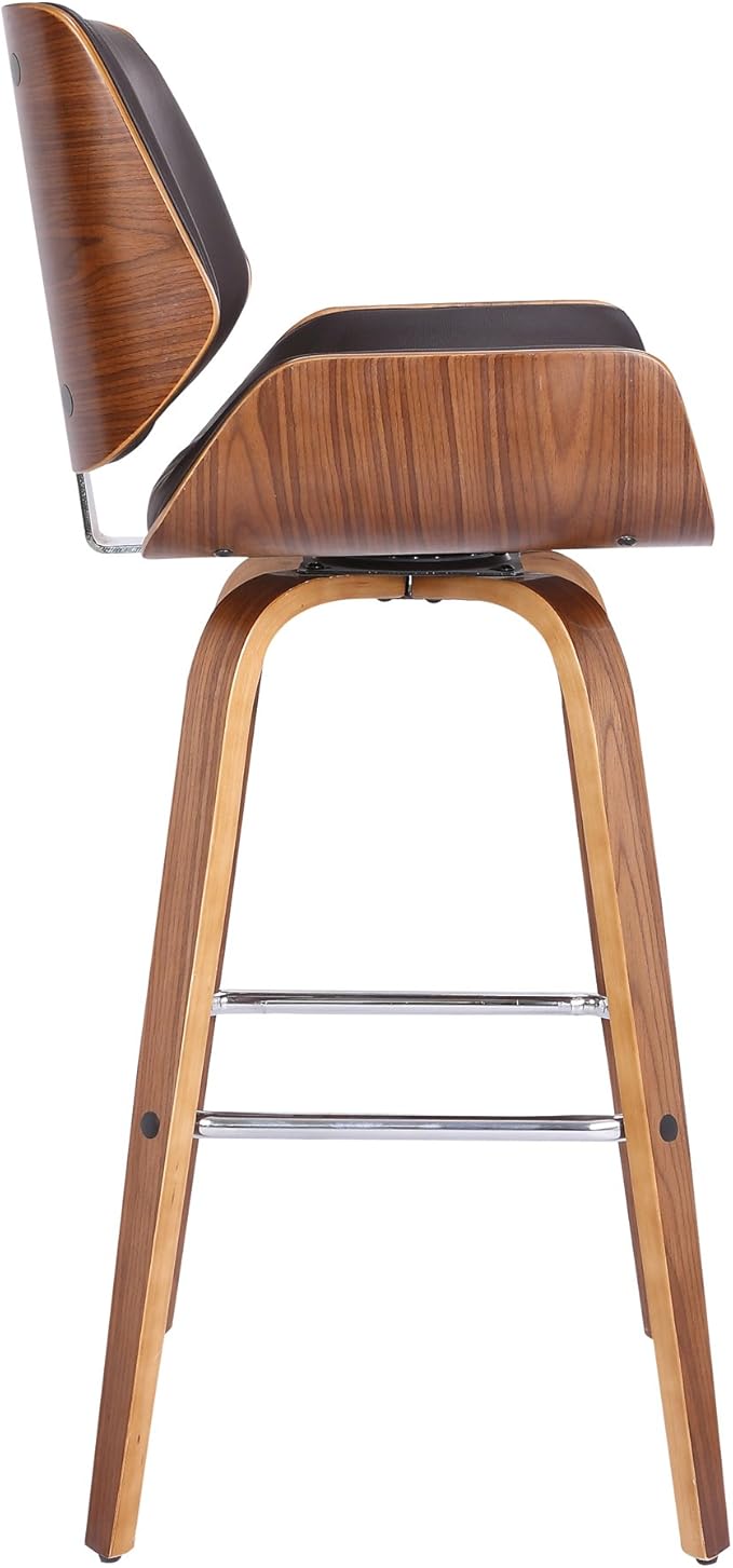 Armen Living Tyler 30" Bar Height Swivel Brown Faux Leather and Walnut Wood Bar Stool - Set of 2