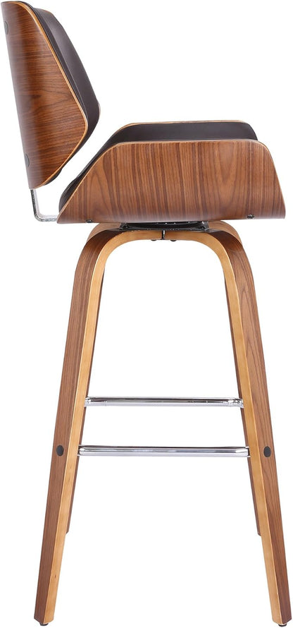 Armen Living Tyler 30" Bar Height Swivel Brown Faux Leather and Walnut Wood Bar Stool - Set of 3