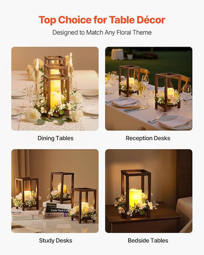 VEVOR 24 Pcs Wooden Wedding Lantern, Cedar Wood and Plastic Wooden Lantern Candle Holder, Rustic Decorative Home Centerpiece Ideal for Wedding Table Party Farmhouse Indoor Decor, Brown