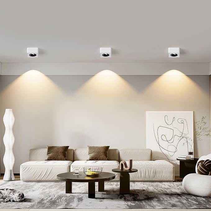 JAYMP Square Modern LED Ceiling Spotlight 3000K Dimmable White Surface Mount Focus Down Light for Living Room Hallway Laundry Room (White, Single Lamp)