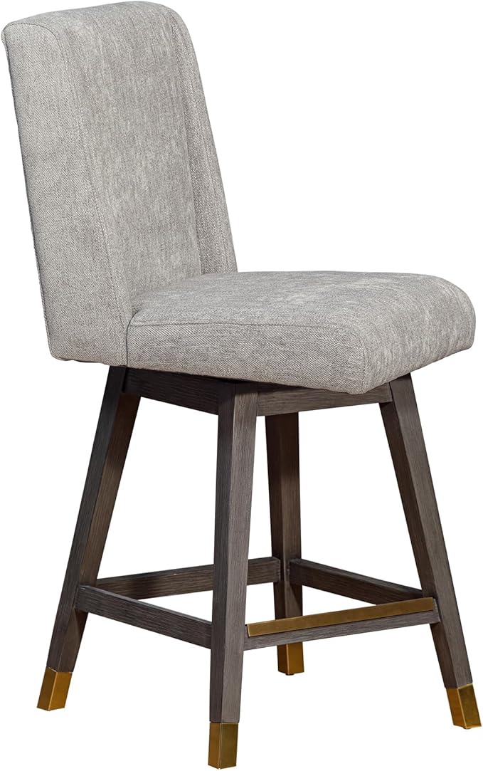 Armen Living Stancoste Modern Farmhouse 26" Seat Height Swivel Bar Stool for Kitchen Island Counter in Gray Oak Wood with Mocha Fabric