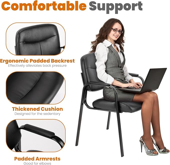 OLIXIS Office Waiting Room Chairs Set of 2, Leather Desk Reception Guest Stationary Side Chair with Padded Arms for Home Conference Lobby Medical Clinic