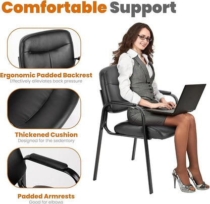 OLIXIS Office Waiting Room Chair, Leather Desk Reception Guest Stationary Side Chairs with Padded Arms for Home Conference Lobby Medical Clinic