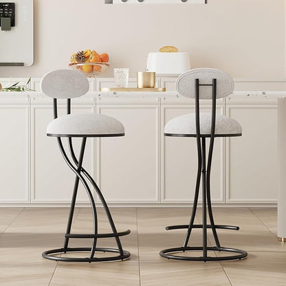 Round Print Bar Stools Set of 2 Black Metal Upholstered Chairs for Kitchen Island Dining Rooms Counter Stools (Black White Print)