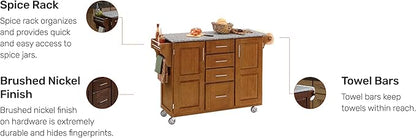 Home Styles Large Mobile Create-a-Cart Warm Oak Finish Two Door Cabinet Kitchen Cart with Salt and Pepper Granite Top, Adjustable Shelving, Four Large Utility Drawers
