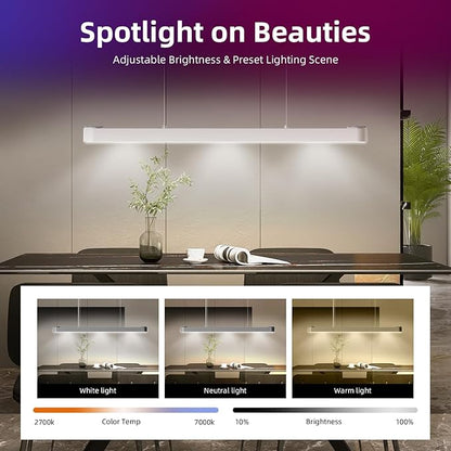 39” Smart Pendant Light with Bluetooth Speakers, 50W 2500 Lumens Dimmable Spotlight Kitchen Island Light with RGB Color Background Ambient Lighting for Dining Living Room Office (Gold)