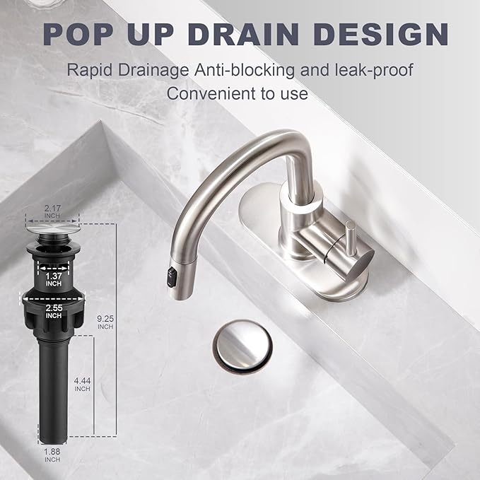 Bathroom Faucet with Pull Down Sprayer, Sink faucets Pull Out Faucet with Pop-Up Drain, 1 or 3 Hole Laundry Bar Basin Faucet with Deck Plate,Brushed Nickel