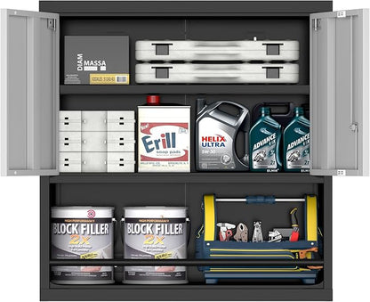 IRONFFICE Garage Cabinets,Metal Storage Cabinet with Locking Door,Lockable Wall Mount Cabinet for Storage,Hanging Cabinets for Garage,Kitchen,Office