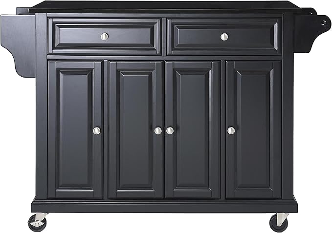 Crosley Furniture Full Size Granite Top Rolling Kitchen Island Storage Cart, Microwave Stand, Spice Rack, Black