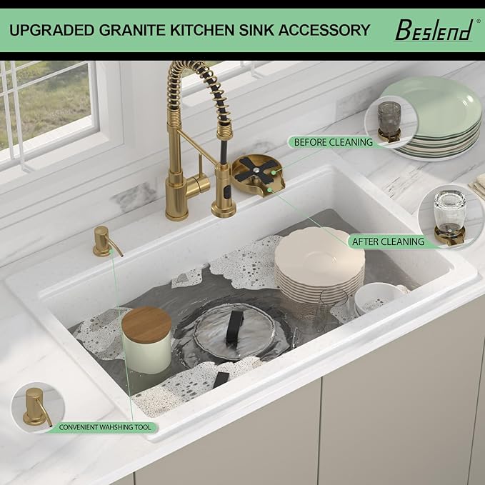 33 Granite Composite Kitchen Sink - Beslend 33x22 Drop In White Kitchen Sink with High Pressure Glass Rinser, Granite Composite Worksation White Sinks Easy Clean Quartz Basin for Kitchen Remodel