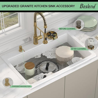 33 Granite Composite Kitchen Sink - Beslend 33x22 Drop In White Kitchen Sink with High Pressure Glass Rinser, Granite Composite Worksation White Sinks Easy Clean Quartz Basin for Kitchen Remodel