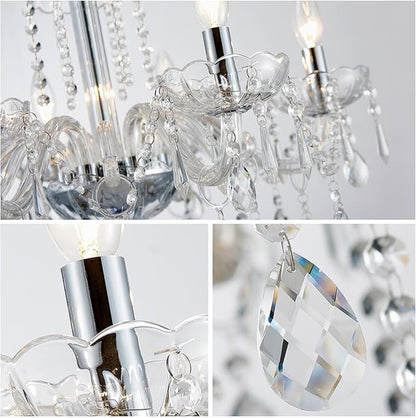 WUZUPS 6-Light Crystal Candle Chandelier Pendant Ceiling Light Modern Lighting Fixture for Bedroom Hallway Bar Kitchen Bathroom, H 25.6" W 24.4", E12 Base, Chrome