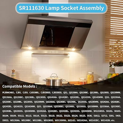 R111630 SR111630 Lamp Socket Assembly for CJD1/CJD3/QS1/QS2/QS3/WS130/WS136/WS142 Series, Range Hood Light Socket Replacement Part with Standard Base, Easy Installation & Heat-Resistant Housing