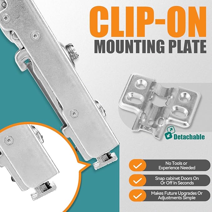 HBL' 50 Pack Soft Close Cabinet Hinges European Kitchen Cabinet Hinges for Frameless Cabinet Door, 35MM Quick Release Cup Hinges, 110° Full Overlay, 3D Adjustable and Slow Close Hinges