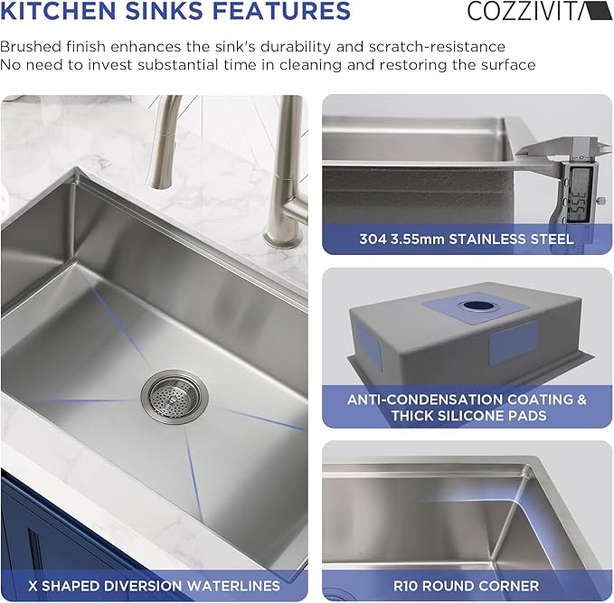 32in Undermount Workstations Kitchen Sinks - 11 Gauge Stainless Steel Sink 10inch Deep Worktation Sink with Cutting Board and Accessories