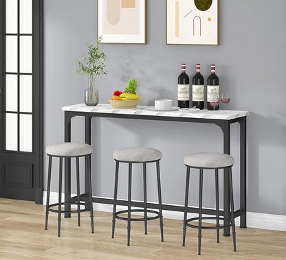 HOMYSHOPY Bar Table Set for 3, 4 Piece Console Table with 3 Stools, Counter Height Kitchen Table Set with 3 Chairs for Breakfast Nook, Living Room and Apartment (White & Black)