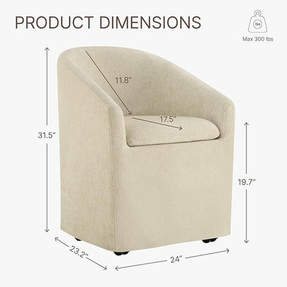 KISLOT Upholstered Dining Chairs Set of 1 with Casters, Modern Side Barrel Armchair with Washable Slipcover & Sturdy Metal Frame for Diningroom Bedroom Livingroom Reading Room, Sand Fabric
